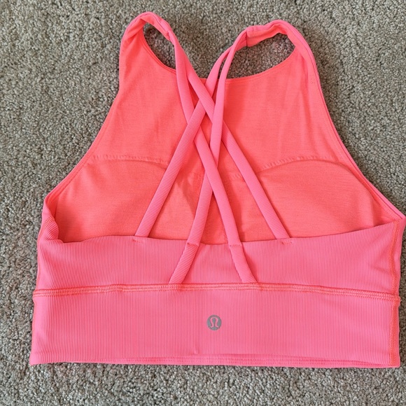LULULEMON Pink Orange Sunset Energy Bra High Neck Long Line Rib 6 - Picture 6 of 7